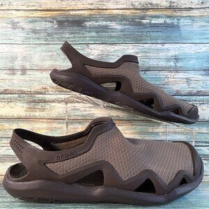Crocs Swiftwater Sport Sandals Mens 10 Brown Mesh Rubber Slip On Beach Swimming